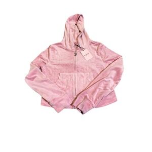 Y2K Juicy Couture Rose Bling Rhinestone Velour Tracksuit‎ Crop Jacket NWT Large
